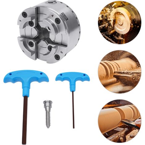 4-Backen selbstzentrierendes Drehfutters, 96mm Außendurchmesser, M33 Gewinde, 40Cr Stahl, 45-81mm Außen- / 32-67mm Innen-Spannbereich, für Holzdrehmaschinen