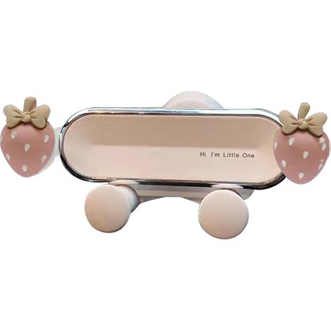 Support Téléphone Voiture Gravité - Design Fraise Mignon - Compatible 4-7 Pouces - Fixation Grille Aération - Blanc Et Rose (1/5)