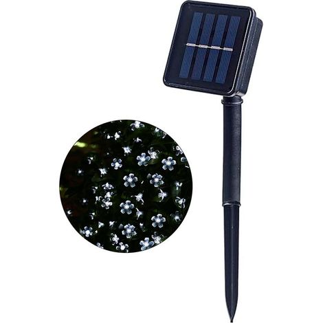 Guirlande lumineuse solaire à LED en forme de fleurs de pêcher et de cerisier, éclairage décoratif floral extérieur pour cours et jardins [Guirlande lumineuse solaire Fleurs de cerisier blanches] [7 m (1/5)