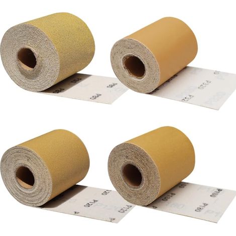 Lot de 4 rouleaux de papier abrasif, 93 mm x 5 m, grain fin à grossier 80, 120, 180, 320, papier abrasif pour bois, ponçage, polissage et dérouillage (1/5)