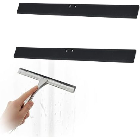 2 Pièces Lames de Rechange en Silicone pour Raclette de Douche 31 cm - Recharge Flexible pour Nettoyage de Vitre, Miroir et Paroi de Douche (Noir) (1/5)