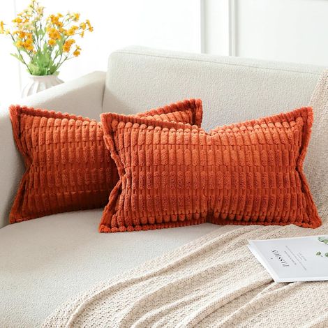 Lot de 2 Housses de Coussin en Velours Côtelé Rayé Boho Canapé Taie d'oreiller en Velours Douce pour Maison Salon Chambre Decorative Orange 30 x 50 cm (1/5)