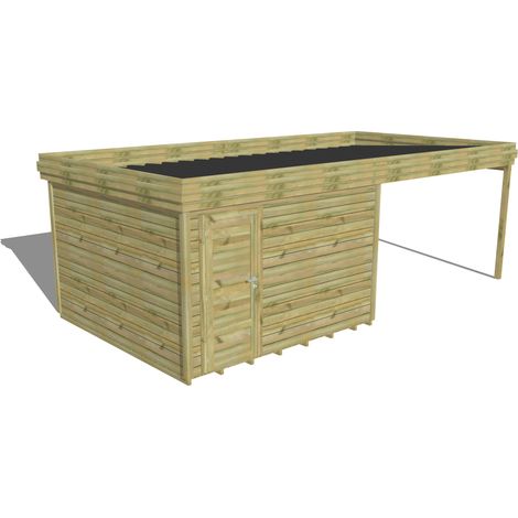 ABRI DE JARDIN bois Pin autoclave 27mm - 6,94x3,44m / 23,9m2 - Bac acier - Plancher bois