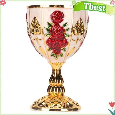 Tbest Calice d’or Calice doré en alliage de Zinc de 4 pouces de haut, motif de fleur en relief rétro, tasse Fleur Rouge Doré (1/4)