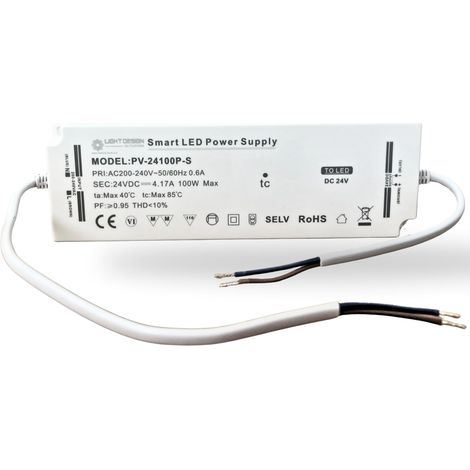 Transformateur LED 100W – Entrée 230V AC / Sortie 24V DC Boîtier En Plastique Résistance Jusqu’à 80 °C – Câbles Non Fournis (1/5)