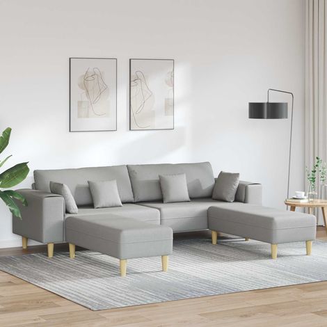 Canapé 3 pièces 4 places en tissu gris nuage avec 2 ottomans, 250 x 188 x 76 cm - PANGIVO (1/5)