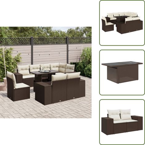 9-tlg. Garten-Sofagarnitur mit Kissen Braun Poly Rattan - Garten Sofagarnitur - Garten Sofagarnituren - Outdoor Sofagarnitur - Sofagarnitur Terrasse