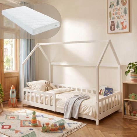 Hausbett Hesel mit Matratze und Rausfallschutz 90x200 cm Weiß [en.casa] (1/5)