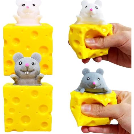 Balle anti-stress souris en forme de fromage, jouet sensoriel doux et élastique à presser, idéal pour soulager le stress et se détendre. (1/5)
