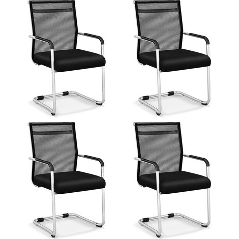 COSTWAY Lot de 4 Chaises de Salles de Réunion Empilables, Chaises Visiteur Ergonomique, Chaises de Réception, Chaise d'accueil pour Salle d'Attente, Bureau, Salle de Réunion, Noir (1/5)