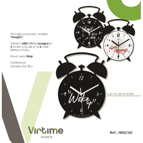 1 Pezzo Orologio da Parete Forma Sveglia Lavagna 35 x 27 cm 3 Modelli (1/2)
