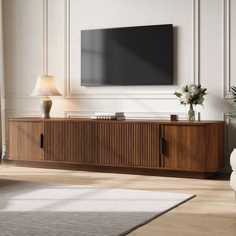 Mueble tv bajo - 180x40x40 cm - para salón con puertas correderas y cajones led - mdf moderno - nogal (1/5)