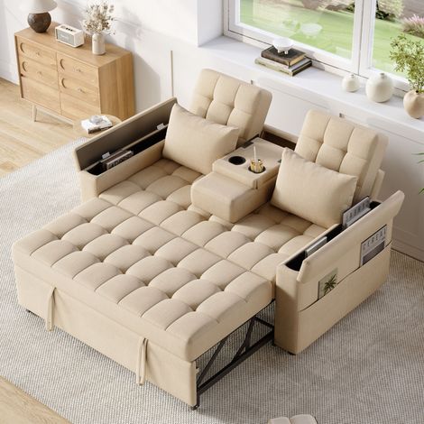 Canapé-lit 2 places 159x142,5x92 cm beige, rangement, petit espace - CHICFURN (1/5)
