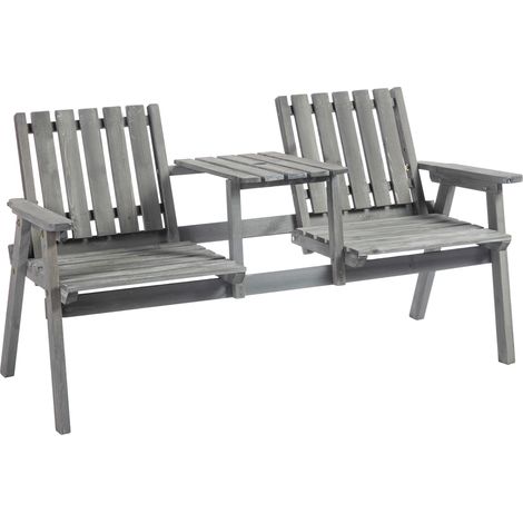 Banc jardin table ensemble sièges trou parasol 2 chaises bois massif gris terrasse 152x70x83 cm (1/5)