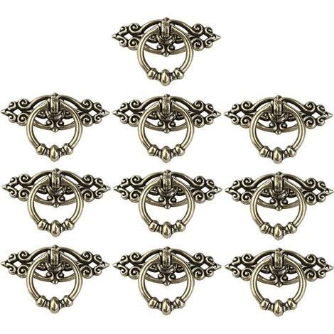10 Stück Vintage Küchengriffe Schrank Kommode Tür Schublade Ring Pull Griffe Knäufe (antikes Messing) (1/5)