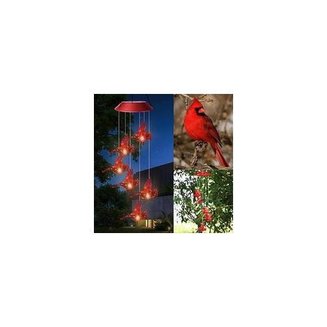 Carillon éolien solaire Cardinal rouge, guirlande lumineuse solaire suspendue avec 6 colibris aux couleurs vives, décoration de jardin LED multicolore pour la maison, les fêtes et les soirées. (1/5)