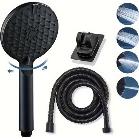 Pommeau de douche à main noir 3 pièces/ensemble, réglable, avec sangle de 1,5 m, adapté à un usage domestique-noir (1/4)