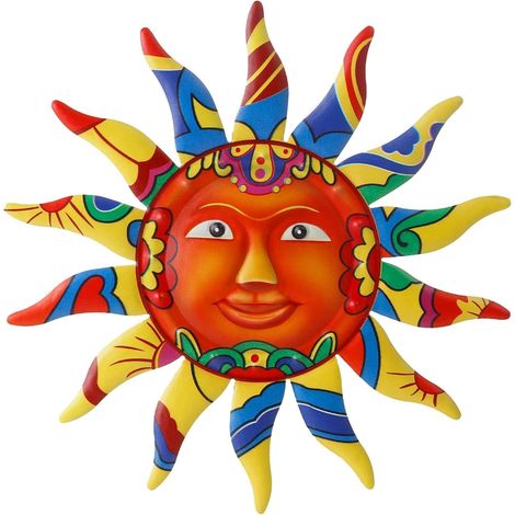 Metallene Sonnenwanddekoration für die Terrasse (1 Stück), Sonnengesicht-Skulptur, Metall-Sonnenplatten für den Außenbereich, florale Wanddekoration aus Eisen (1/5)