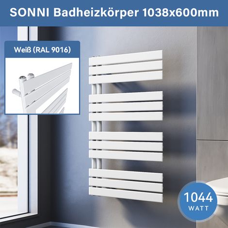ELEGANT Badheizkörper Handtuchtrockner Handtuchwärmer Panel 1038x400mm Weiß Bad-Heizkörper Seitenanschluss 767 Watt