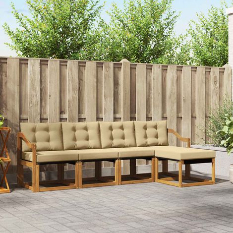 Outdoor-Sofagarnitur mit Kissen 5 pcs Natur und Beige (1/5)