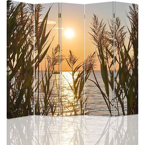 Paravent Scène Lac au Sunset, Séparateur Esthétique - 180 x 180 cm - 2 faces R° V° (1/5)