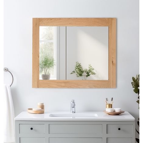 Hallowood Furniture Waverly Large Wall Hanging Oak Mirror, Rectangular Wooden Light Oak Framed Mirror, Hang Landscape or Portrait for Bathroom, Living Room or Hallway (93 x 68 cm) (1/5)