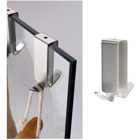 2 pcs Crochet double en inox à vitre, Crochet double pour paroi de douche, Acier inoxydable，argent