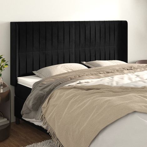 Kopfteil mit Ohren Schwarz 183x16x118/128 cm Samt (1/5)