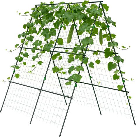 Soporte para Plantas Trepadoras de Jardín Triangular con Estructura de Acero para Frutas Verduras 180x100x180 cm Verde