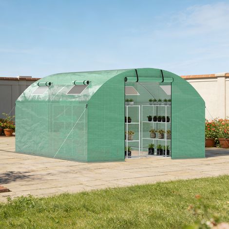 Randaco Serre tunnel de jardin 12M² verte gamme maraîchère 3x4M,4 fenêtres