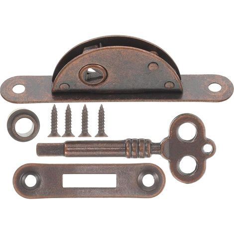 Serrure de meuble semi-circulaire en cuivre antique, vintage pour (1/5)