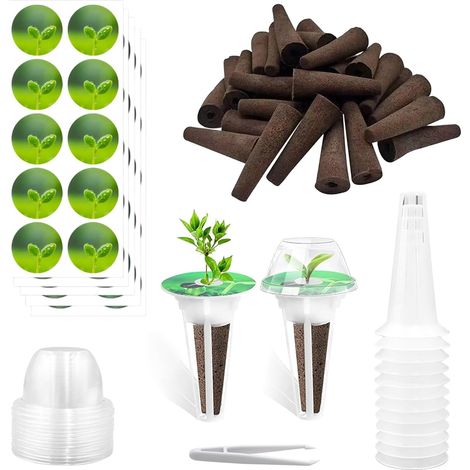 125 pcs Accessoires de Jardin Hydroponique Kit de éponges de Culture Hydroponiques 50 éponges de Croissance 12 Paniers de Plantation 12 Couvercles Transparents 50 Autocollants 1 Pince à Épiler (1/5)