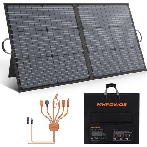 Panneau solaire portable 110W Chargeur solaire, Panneau solaire pliable Kit étanche IP67 avec sortie 20V, module d'efficacité 23,5% pour station d'énergie portable, camping en plein air (1/5)