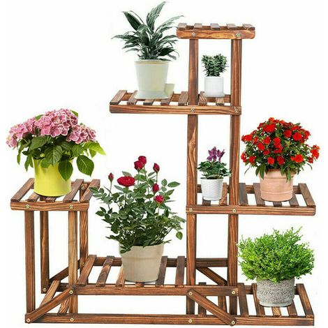 Unho – Étagère à plantes en bois massif 96x95x25 cm – Support pour balcon, terrasse et jardin – Résistante aux intempéries – Structure triangulaire (1/5)
