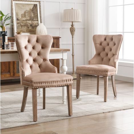 Lot de 2 chaises 64x53,5x95 cm en velours brun, pieds en bois réglables, stables – MEUBLIV (1/5)
