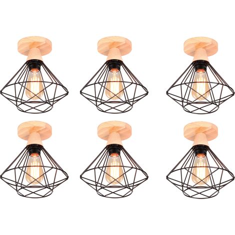 6 Pack Diamond Shape Ceiling Light Industriel in Metal and Wood Modern Design Lamp for Escalier Corridor Entrance Black (1/5)