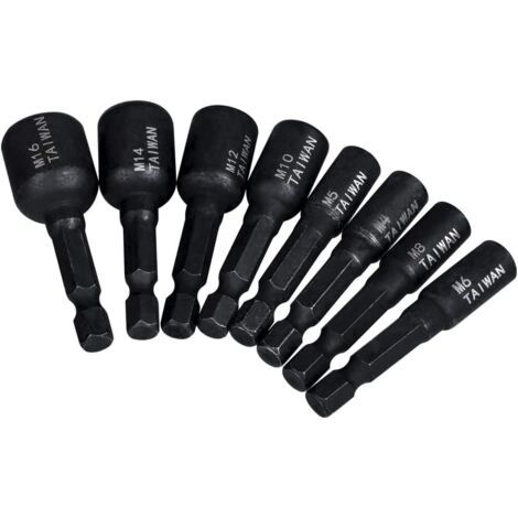 Sollbry 8Pcs Adaptateur Douille de Taraud à 1/4" Tige Hexagonale Machine à Tarauder Carré Adaptateur de Taraud Douille Filetée M4/M5/M6/M8/M10/M12/M14/M16 pour Tournevis Pneumatique Perceuse Électriqu (1/5)