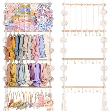 1 Makramee-Schmuckhalter, 30 drehbare Haken, zur Wand- oder Türmontage, im Bohème-Stil mit Quasten, für Halsketten und Ohrringe (1/5)