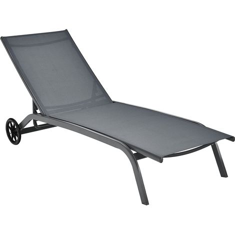 COSTWAY Tumbona de Jardín con Respaldo Reclinable, 6 Posiciones, Tumbona con Ruedas, Tela de Texileno, 164,5 x 61 x 34cm, Terraza, Balcón, Playa, Piscina (Gris) (1/5)