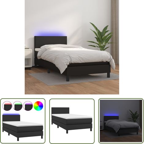 The Living Store Sommier à lattes de lit avec matelas et LED Noir 90x200 cm - Lit Tapissier - Lit Avec Led - Lit Design - Sommier Avec Rangement - Matelas À Ressorts Ensachés (1/5)