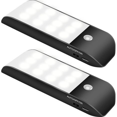 Veilleuse LED Rechargeable, [Lot de 2] Veilleuse Automatique avec Détecteur de Mouvement, AUTO/ON/OFF, pour Armoire, Couloir, Escalier, Cuisine, Blanc Chaud (1/5)