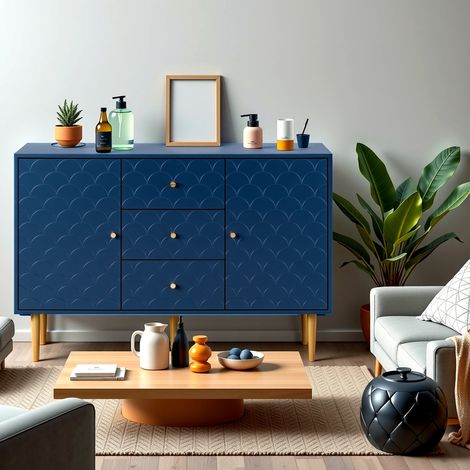 URBAN MEUBLE Commode bleu marine à 2 portes et 3 tiroirs 120x40x82cm (1/5)