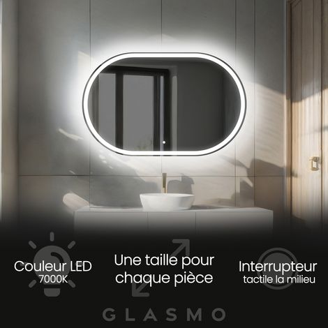 Moderne Miroir avec LED Illumination Salle de Bain 150x70 cm Freya - Horizontal Ovale sur Mesure LED Lumineux Miroir avec Éclairage intégré - Blanc Froid 7000 K avec Interrupteur Tactile (1/5)