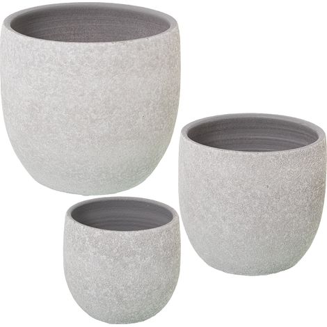 Lot de 3 cache-pots en céramique blanc sable °30X29+°24X23+°20X19 Cm (1/4)