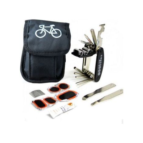 Kit de réparation de crevaison pour vélo (29 pièces) : 30 rustines auto-adhésives sans colle et 2 râpes métalliques pour VTT et vélos de route - Outil de réparation 16 en 1 - 16-E (1/5)