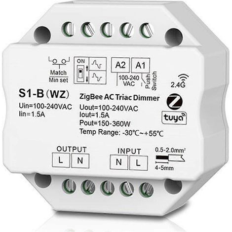 S1-B Tuya Zigbee RF AC Triac Dimmer Controller LED Switch Control 110V 220V 230V Smart Life App pour Alexa Assistant (1/5)