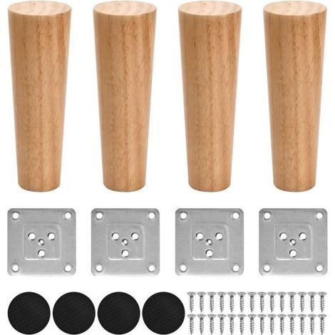 4PCS Pied de meuble en Bois 15cm rond diamètre 5cm.