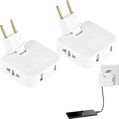 2 PCS Prise Plate Derriere Meuble,Prise Plate USB,Pivotante à 180 Multiprise Plate,Prise Plate Derriere Meuble,Avec 1 Prises de 220 V,1 Port USB et 1 Port Type C,Pour Espaces Restreints (1/5)