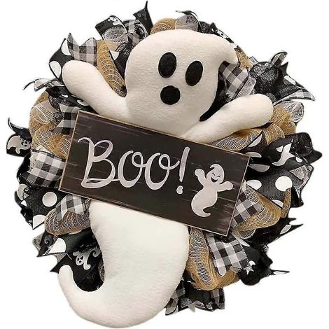 Couronne d'Halloween avec poupée mignonne, couronne fantôme d'Halloween, couronne d'automne Boo avec poupée suspendue mignonne, couronne de bienvenue fantôme d'Halloween pour porte (1/5)
