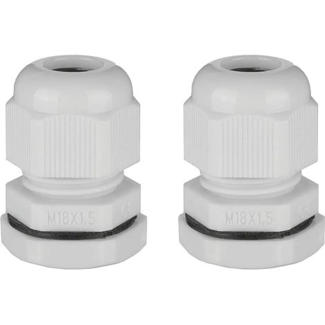 M18 Presse-étoupe Câble Glande Imperméable Plastique Joint Réglable Contre-écrou Blanc pour 5mm-10mm Diamètre Câble Fil 2Pcs (1/5)